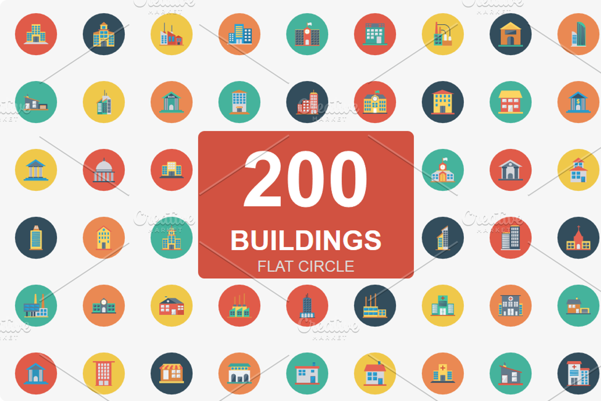 Building Flat Circle icons, an Outline Icon by Dinosoftlabs (Photo 1 of 2)