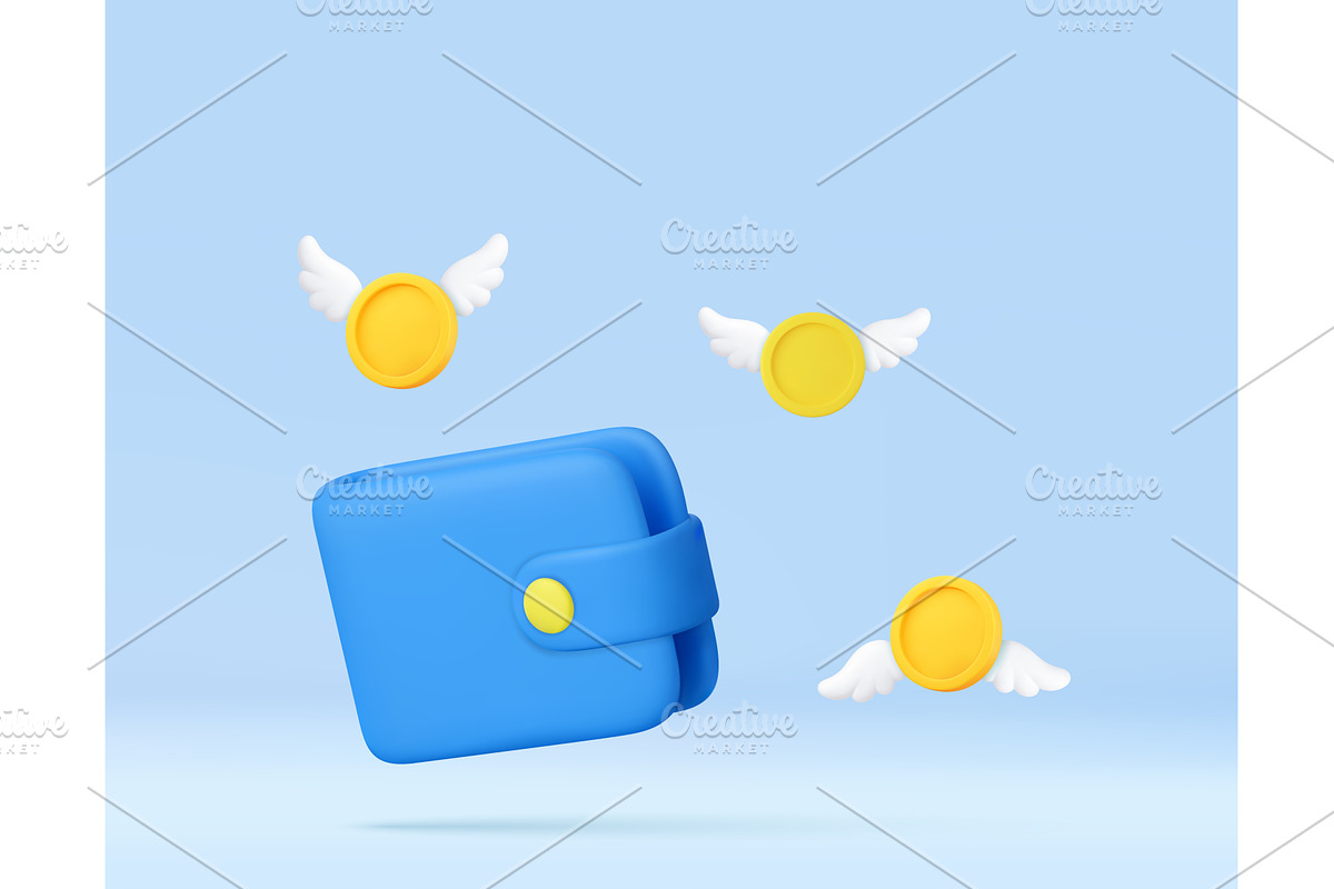 3D Wallet with Flying Coins and, a Finance Illustration by ModVector