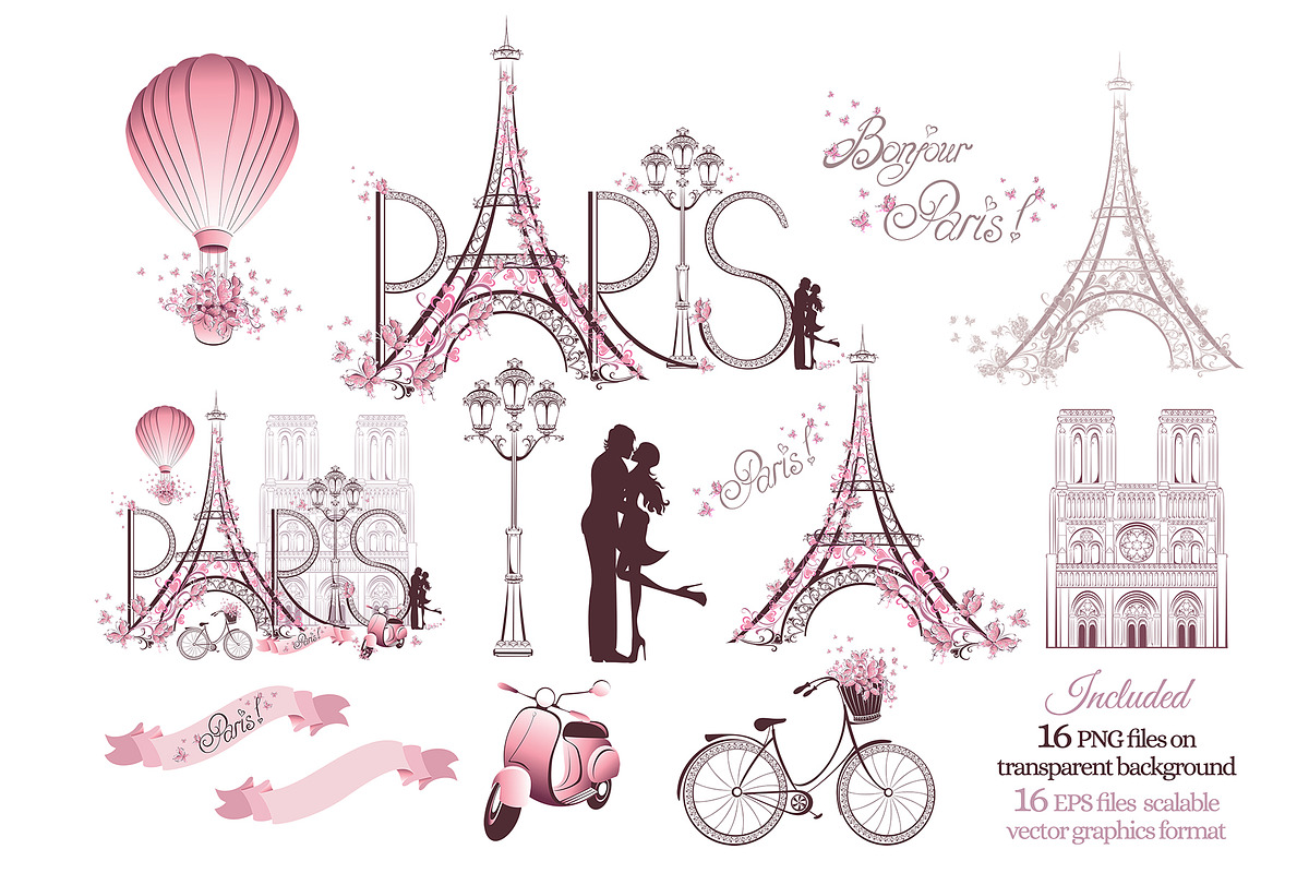 Paris clipart, Eiffel Tower Vector, a Transportation Illustration by MarinadeArt (Photo 2 of 9)