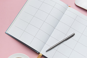 Open notebook, coffee, cactus, glasses, earphones, pen, keyboard, a Business Photo by Olena Rudo