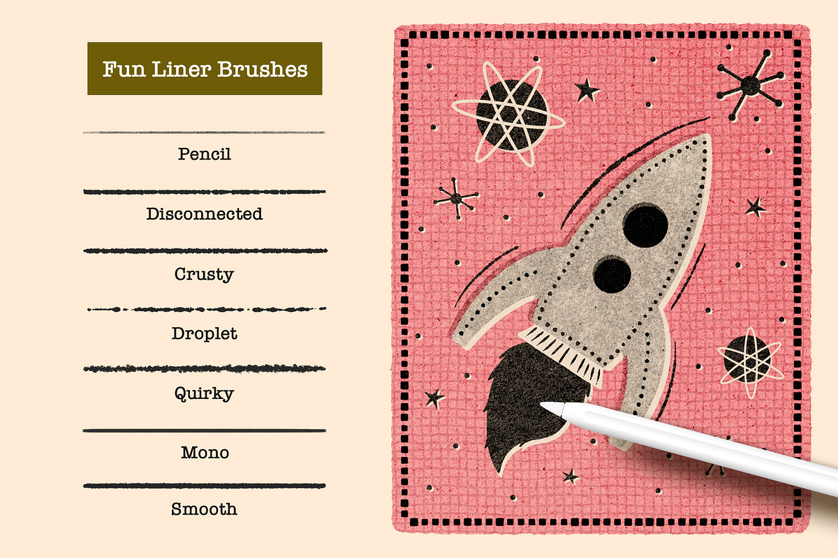 Mid Century Brushes For Procreate, a Brush Add-On by seamless team (Photo 2 of 9)