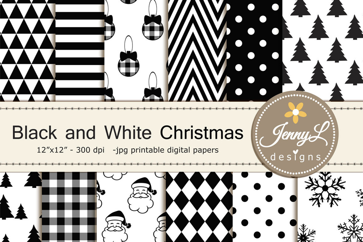 Black & White Christmas Digital Pape, a Pattern Graphic by JennyL Designs (Photo 1 of 2)