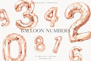 Rose Gold Balloon Numbers, a Decorative Illustration by PeDe Designs