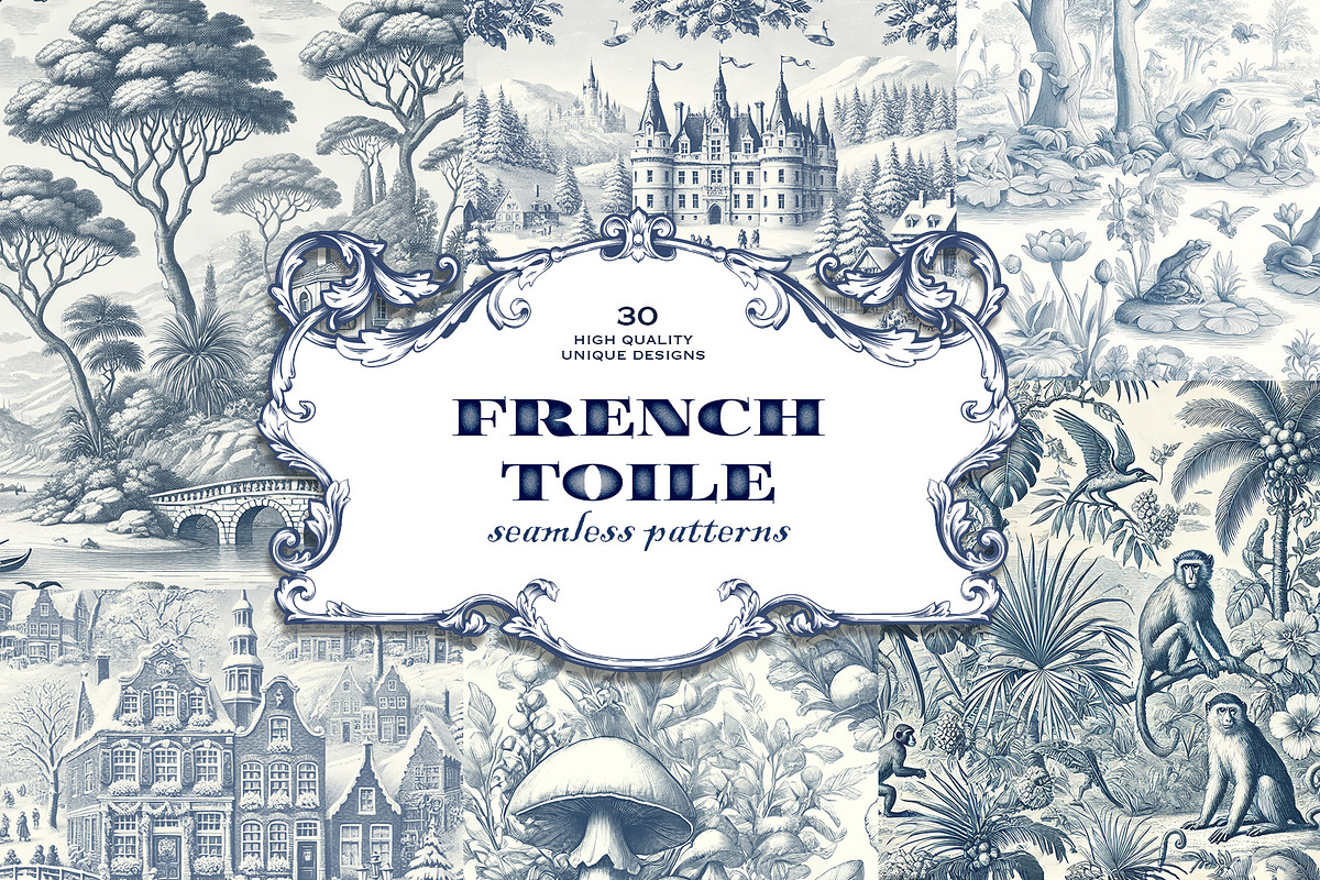 French Toile Seamless Patterns, a Pattern Graphic by Marie T