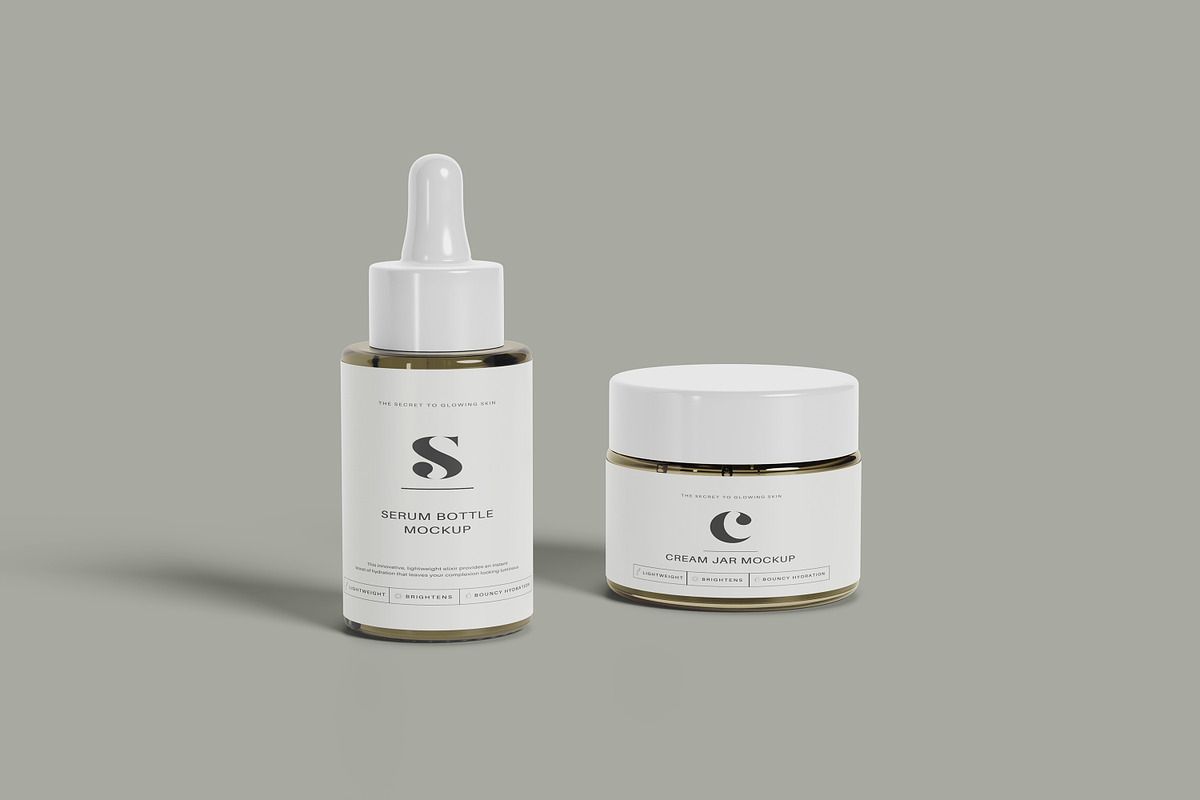 Cosmetic Cream Jar & Dropper Bottle, a Packaging Mockup by Pexelcorner (Photo 5 of 9)