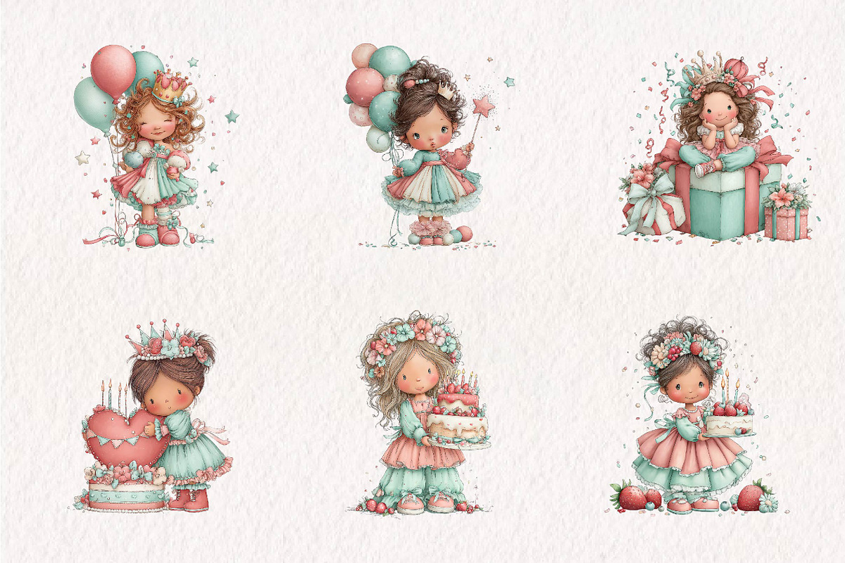 Birthday Girl Clipart Bundle, a Seasonal Illustration by CreationArt (Photo 2 of 7)