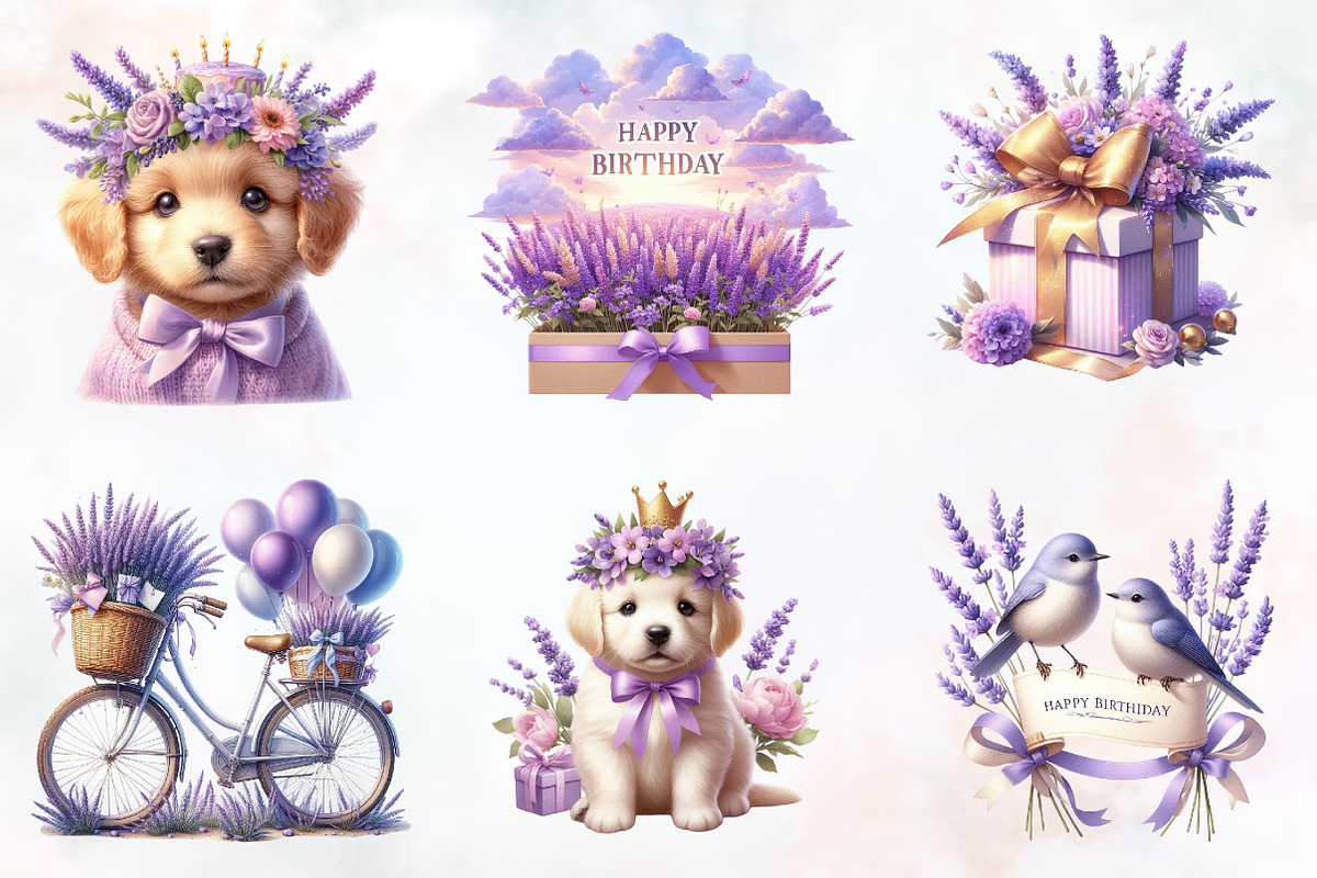 Lavender Floral Birthday Clipart, an Illustration by RobertsArt (Photo 7 of 7)