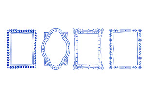 Italian blue frames with wavy doodle, an Object Illustration by art PVP - market