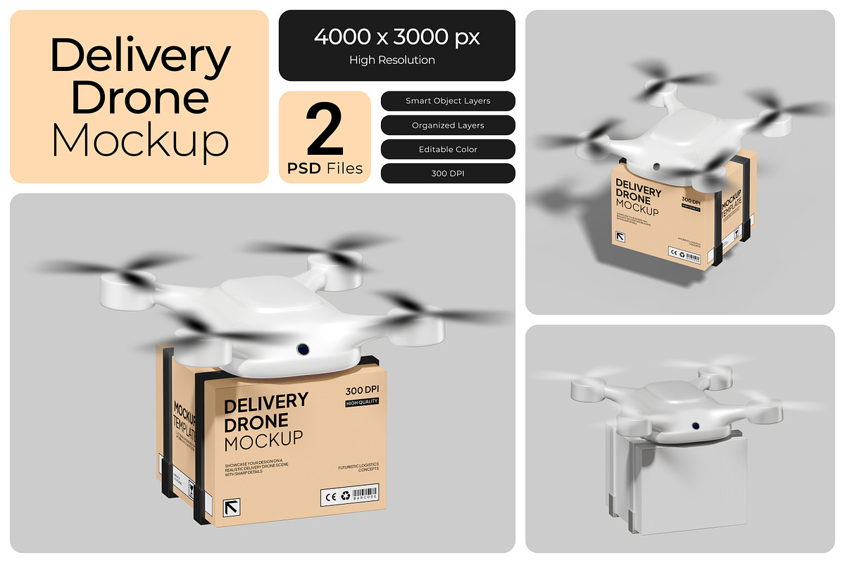 Delivery Drone Mockup, a Product Mockup by Bartama Graphic (Photo 1 of 4)