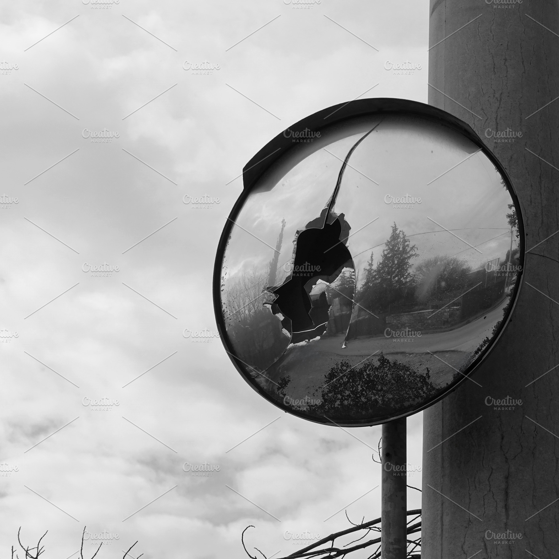 curved road safety convex mirror wit, an Abstract Photo by sirylok