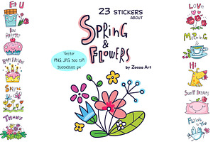 Spring and Flowers vector stickers
