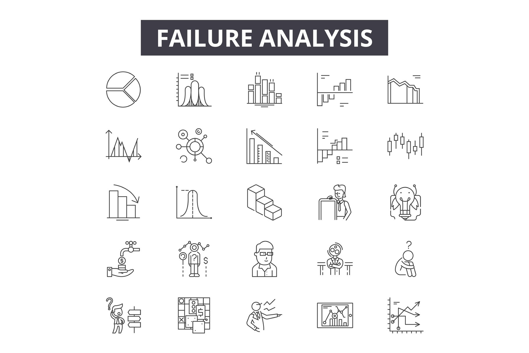 Failure analysis line icons, signs, a Finance Illustration by urban icon