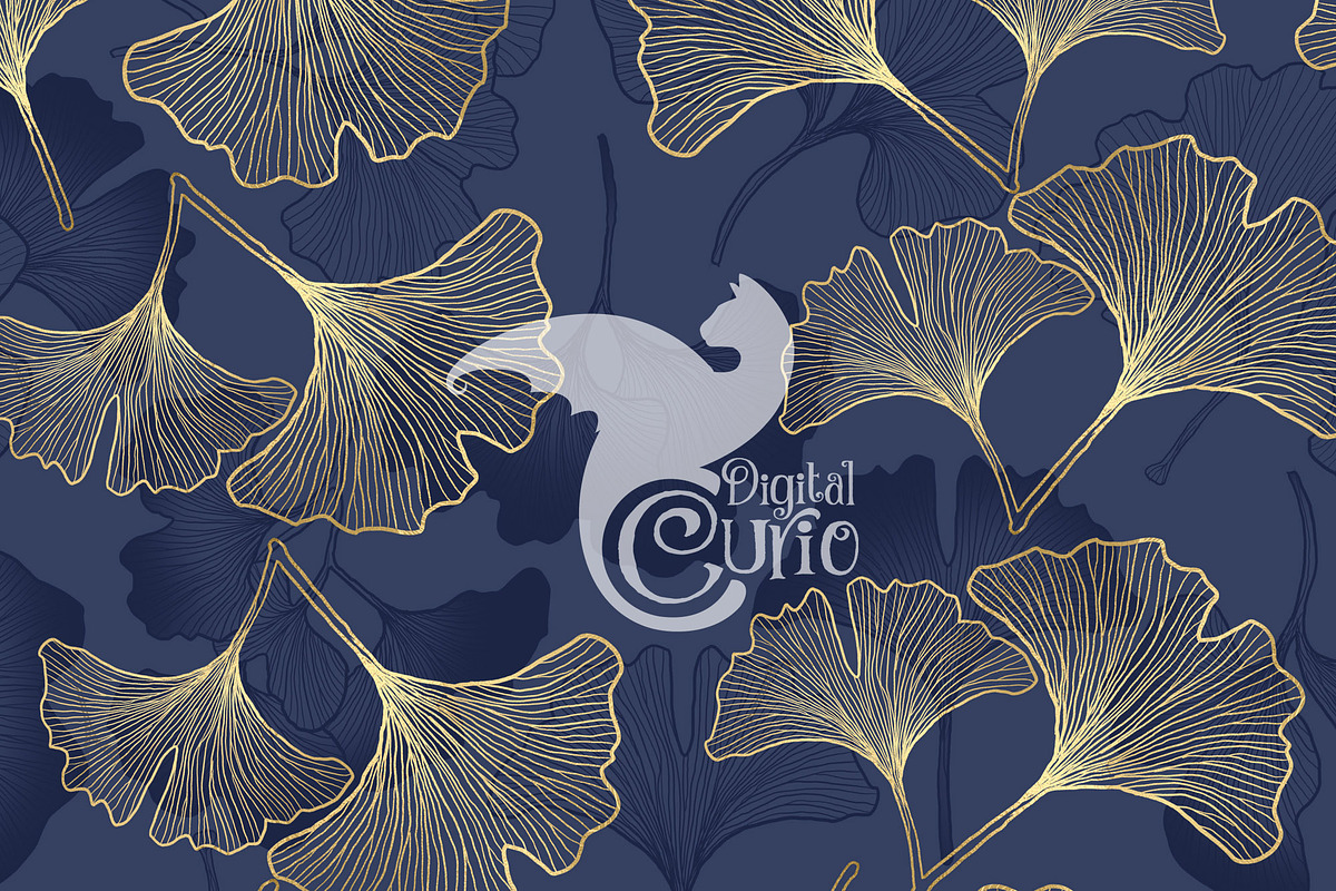 Blue & Gold Ginkgo Digital Paper, a Pattern Graphic by Digital Curio (Photo 2 of 5)