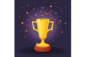 Trophy cup confetti. Winner golden, an Illustration by Stock-Smart-Start
