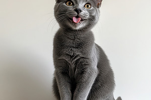 Playful Gray Kitten Sitting Tongue O, an Animal Photo by Pixeness Studio