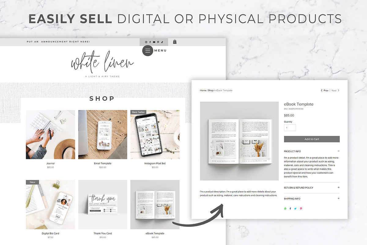 Wix Website Template | White Linen, a Shopify Template by Thirty One Palms Studio (Photo 3 of 6)