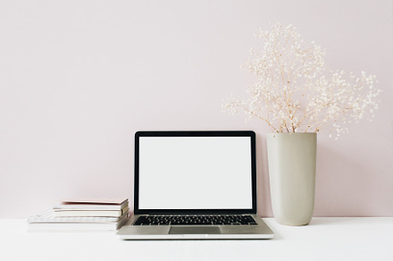 Home office desk with laptop stock photo containing laptop and computer, a Business Photo by Floral Deco