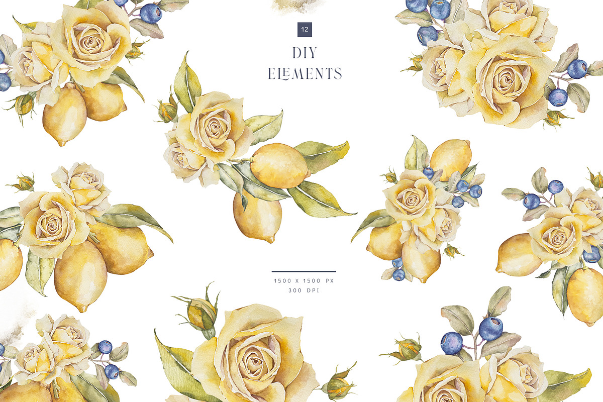 Watercolor lemon and blueberry, an Illustration by MariGraphic boutique (Photo 3 of 13)
