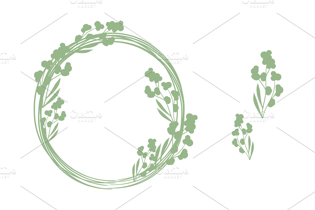 Delicate floral frame with green, an Illustration by okskukuruza