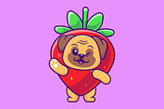Cute Pug Dog Strawberry Cartoon, an Animal Illustration by Catalyst Labs (Thumbnail 2 of 3)