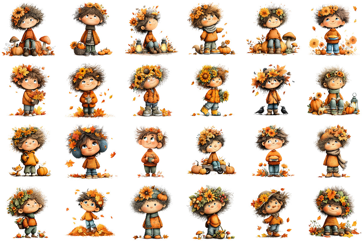 Whimsical Enjoy Autumn Boy Clipart, a Seasonal Illustration by designcity5 (Photo 2 of 5)