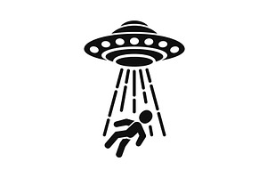 UFO Abducts Man Icon on White