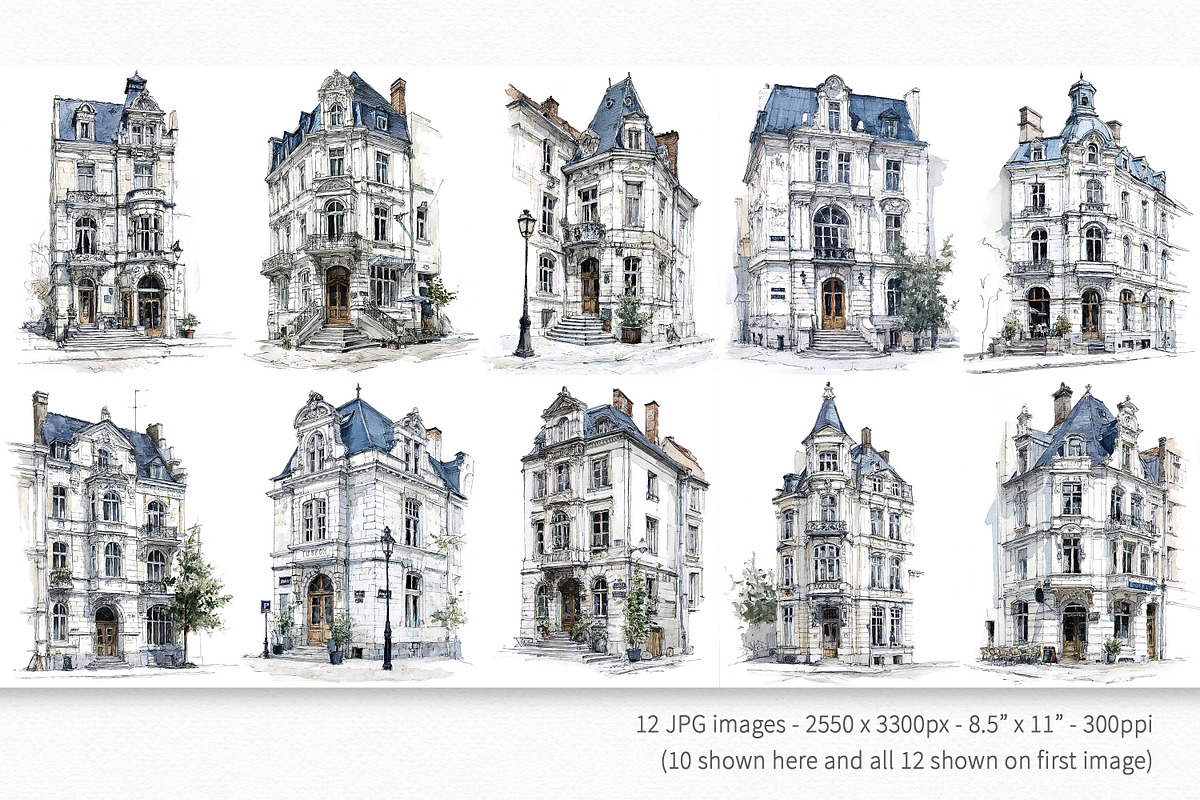 Parisian Townhouses, a Decorative Illustration by rileyBgraphics (Photo 2 of 7)