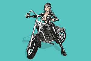Biker woman in latex and motorcycle, a Person Illustration by Ledokolua