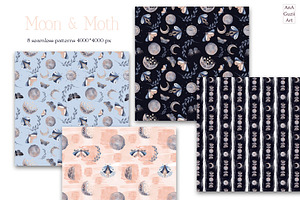 Moon And Moth Pattern & Clipart