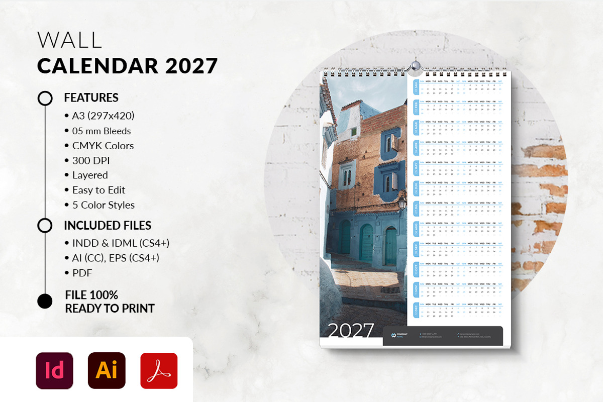 Minimal Wall Calendar 2027 Template, a Stationery Template by MstArtwork (Photo 2 of 5)