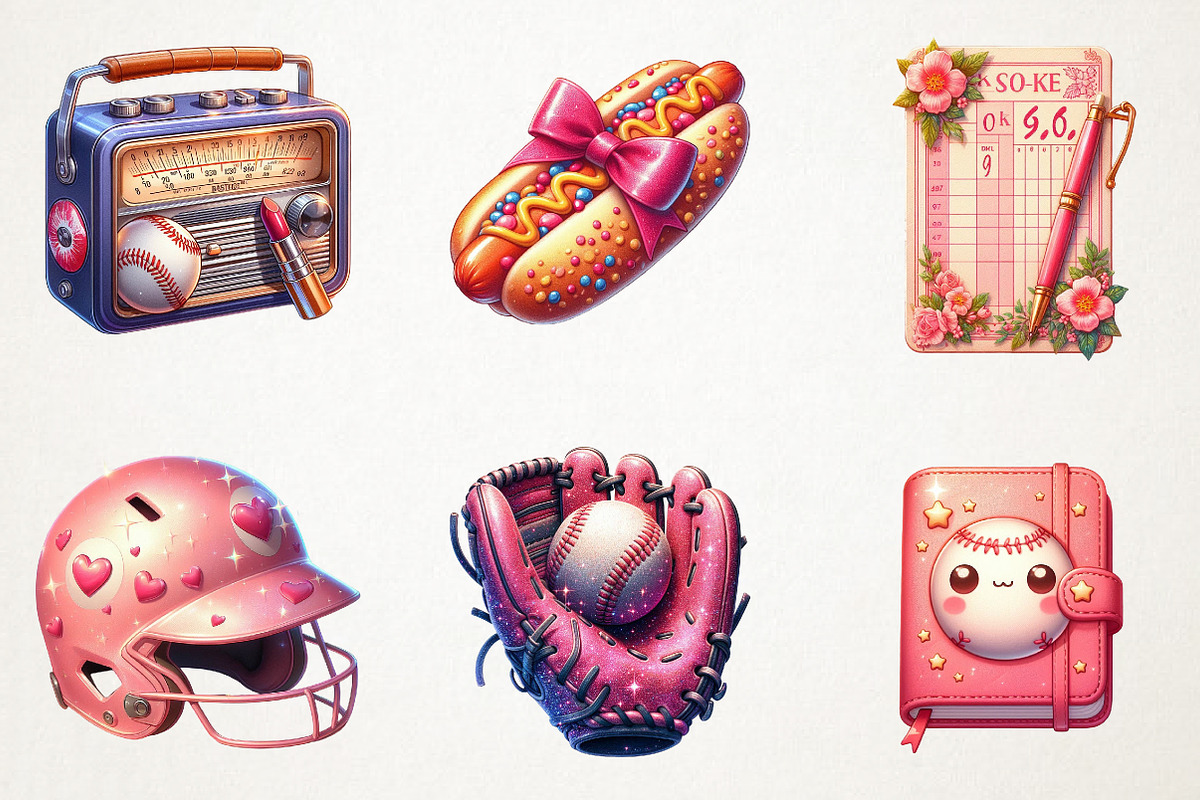 Retro Girly Baseball Clipart, an Illustration by RobertsArt (Photo 3 of 7)