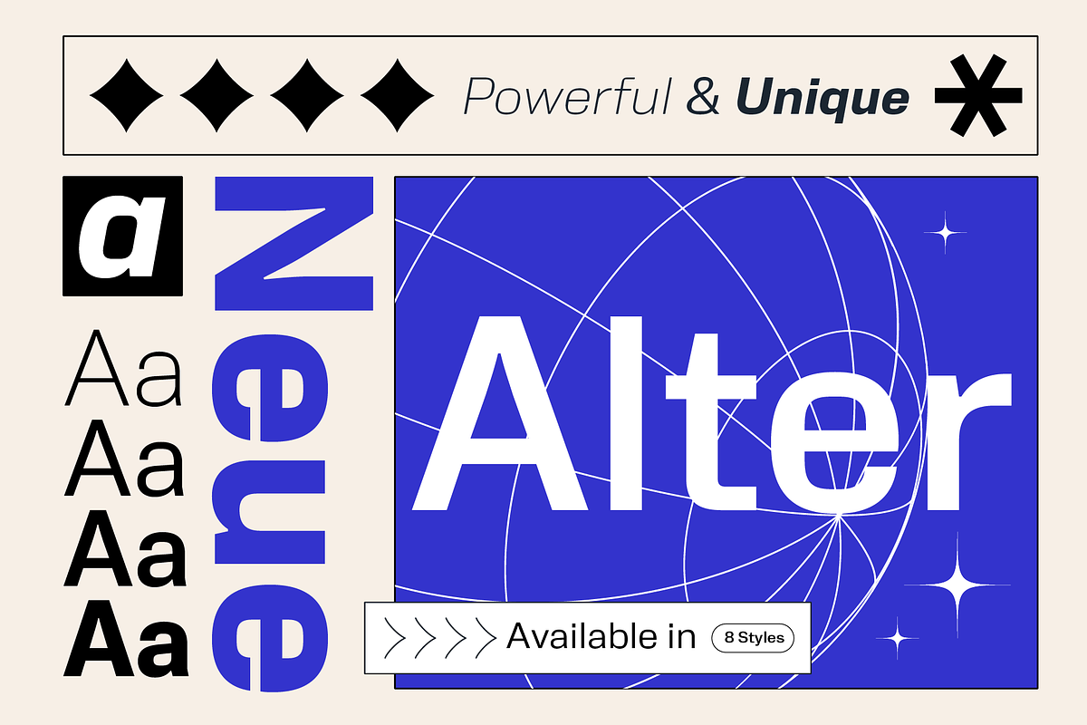 Neue Alter Family, a Sans Serif Font by OzType (Photo 1 of 4)