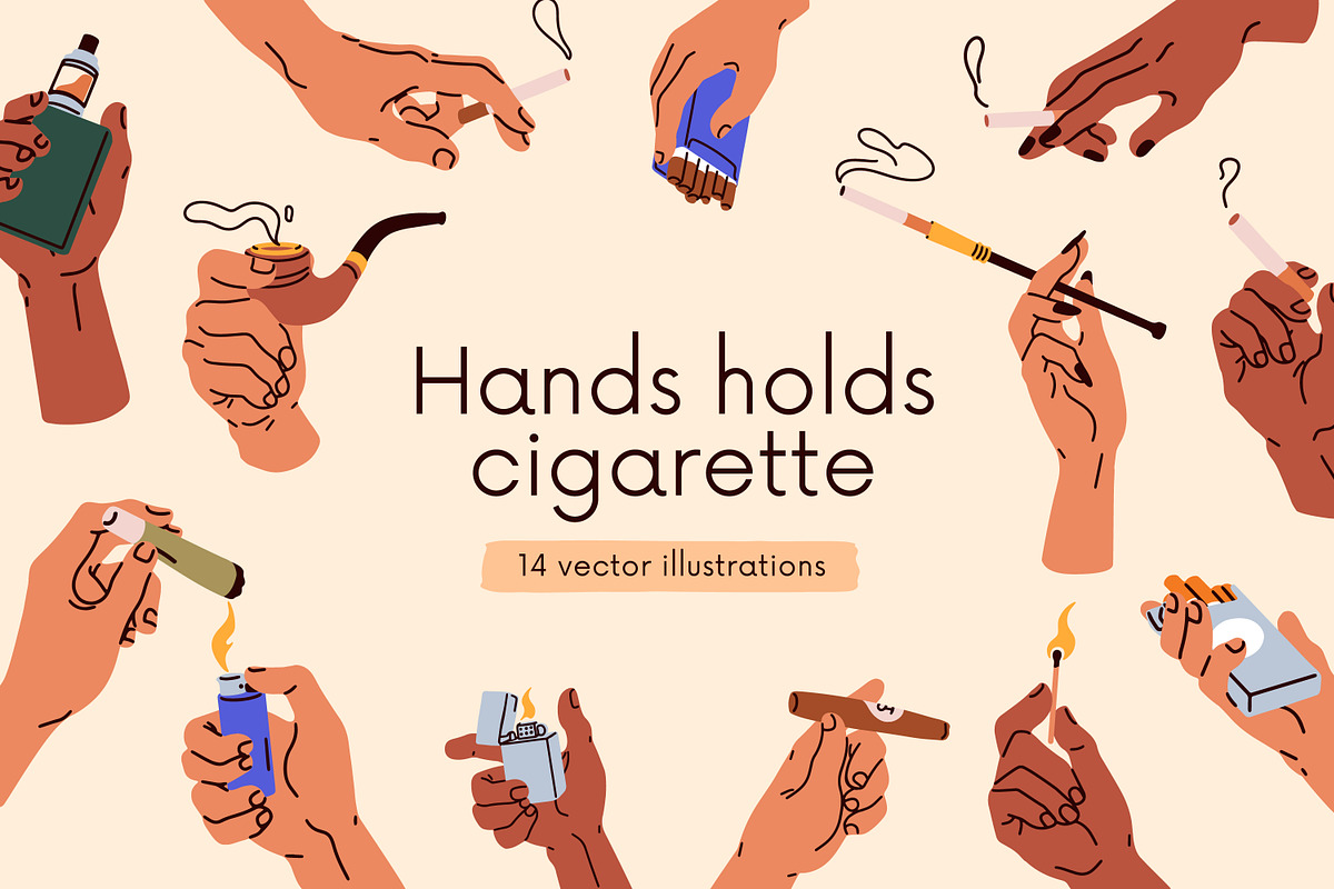 Hands hold cigarettes, smoking set, a Person Illustration by Good Studio (Photo 1 of 3)
