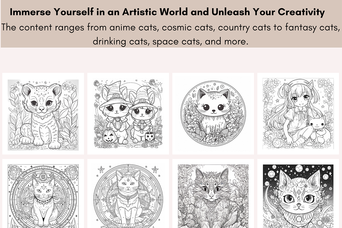 30 Cute Cat Coloring Book for Adults, an Animal Illustration by LA Design (Photo 5 of 10)