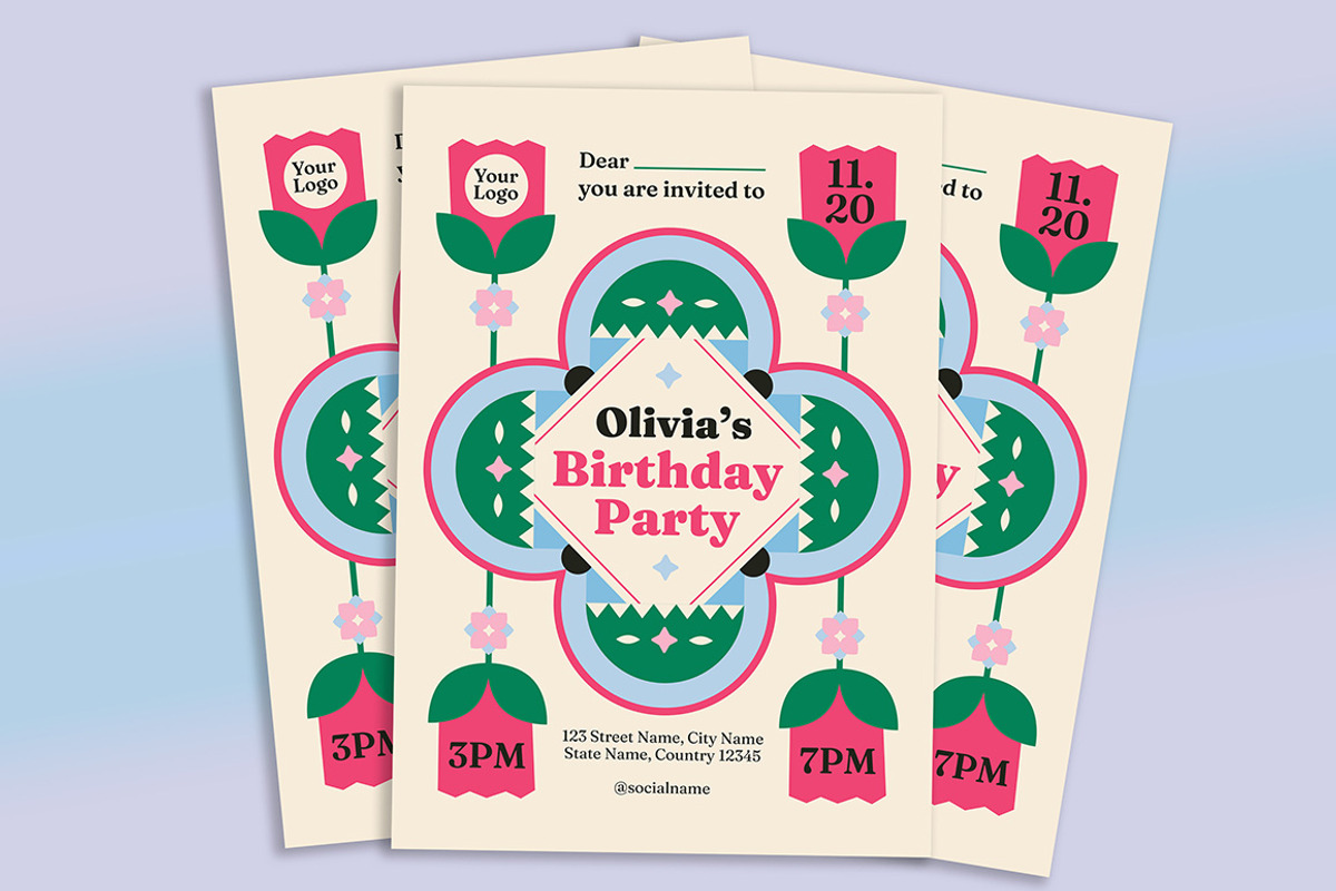 Cute Birthday Party Flyer, a Flyer Template by Gumico Studio. (Photo 1 of 3)