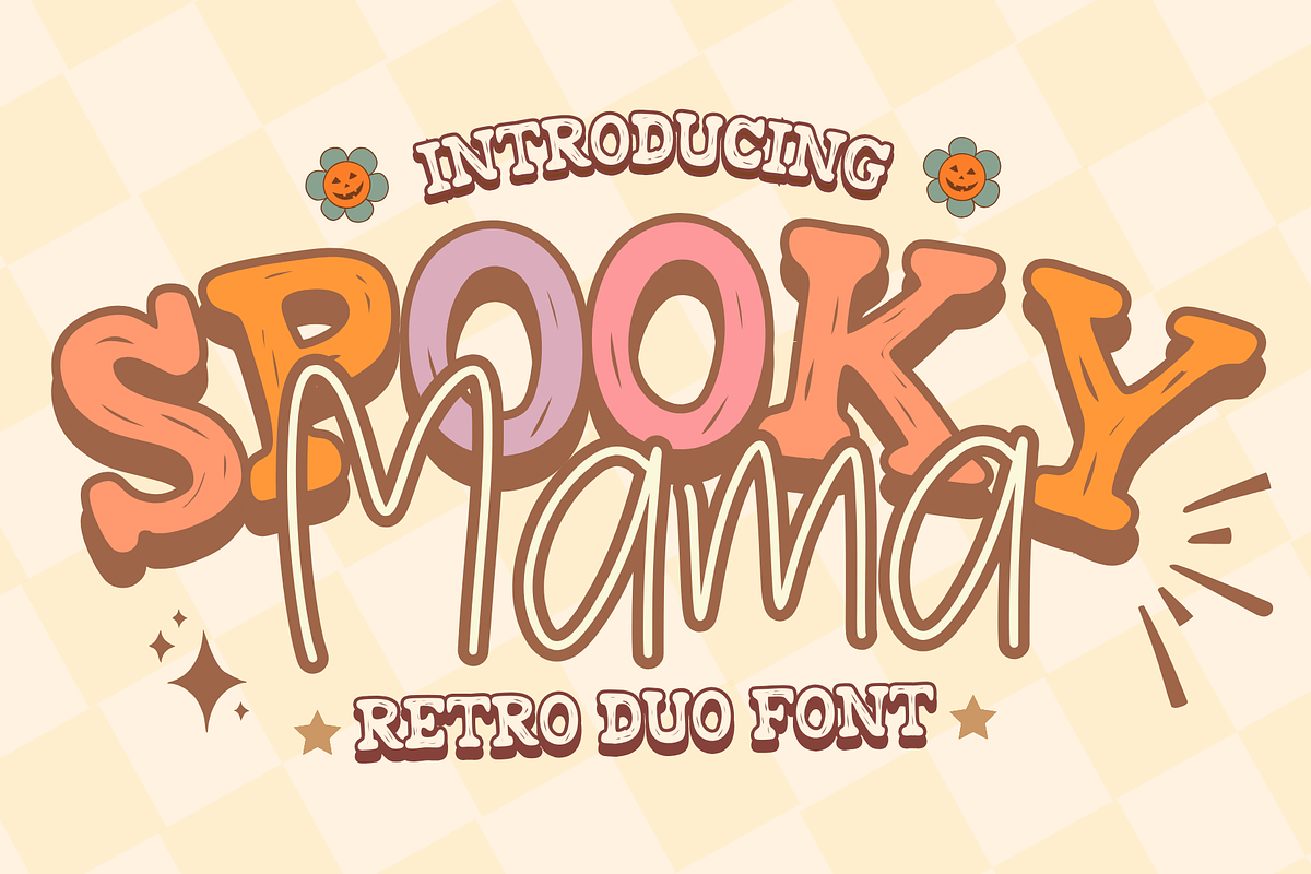 Spooky Mama is a retro duo font, a Serif Font by Brown Cupple (Photo 1 of 6)