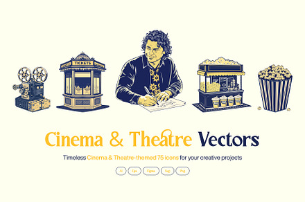 Cinema and Theatre Icon Set, a Finance Illustration by Creative Stall