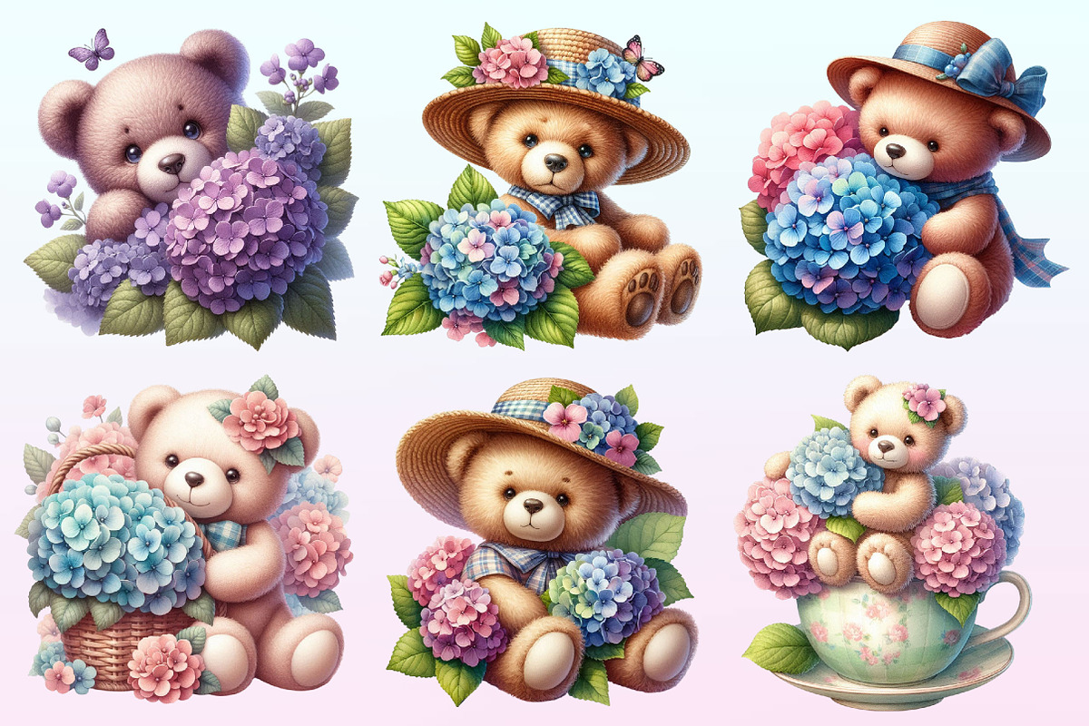 Teddy Bear with Hydrangeas Bundle, a Graphic by CitraGraphics (Photo 2 of 4)