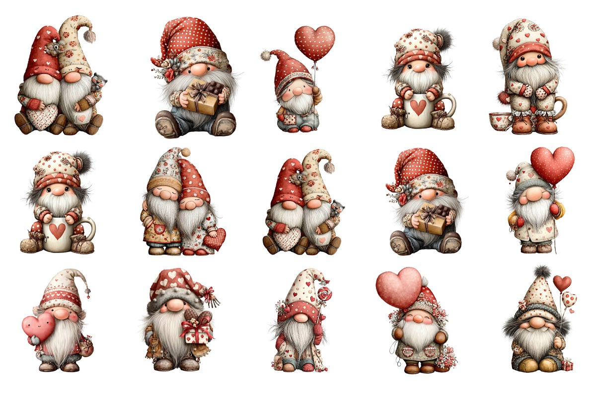 Valentine Gnomes Clipart, an Illustration by DreamArtGraphic (Photo 2 of 4)