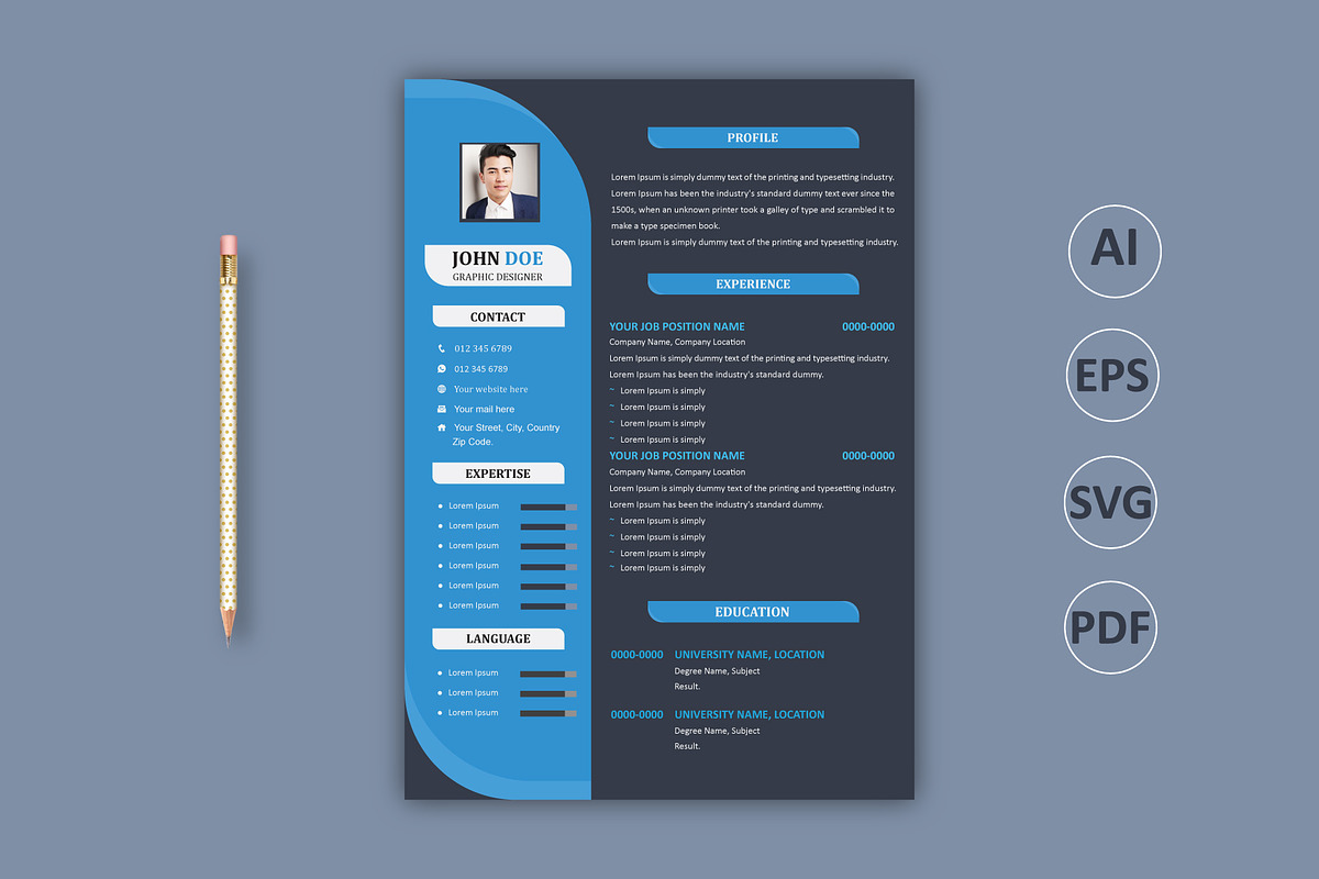 Modern Resume/CV Template, a Resume Template by Annudesign (Photo 2 of 6)