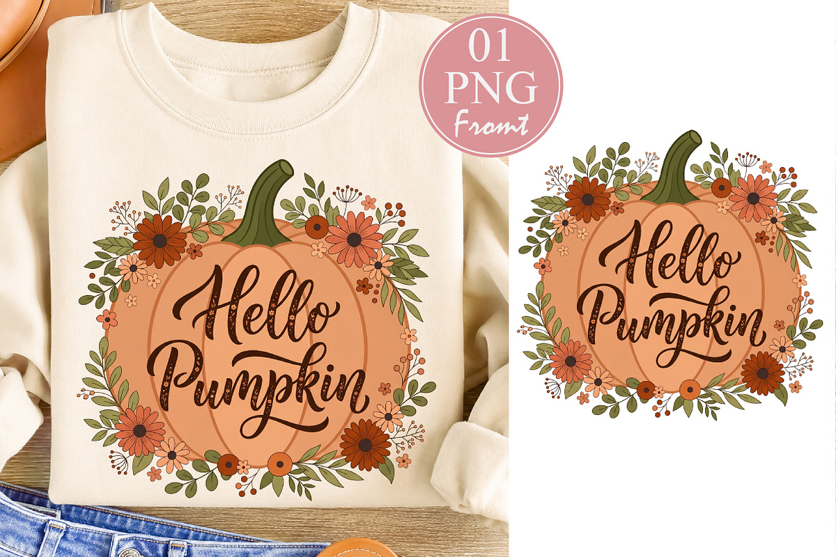 Hello Pumpkin PNG, Fall Sublimation, a Seasonal Illustration by Rose Art (Photo 1 of 4)