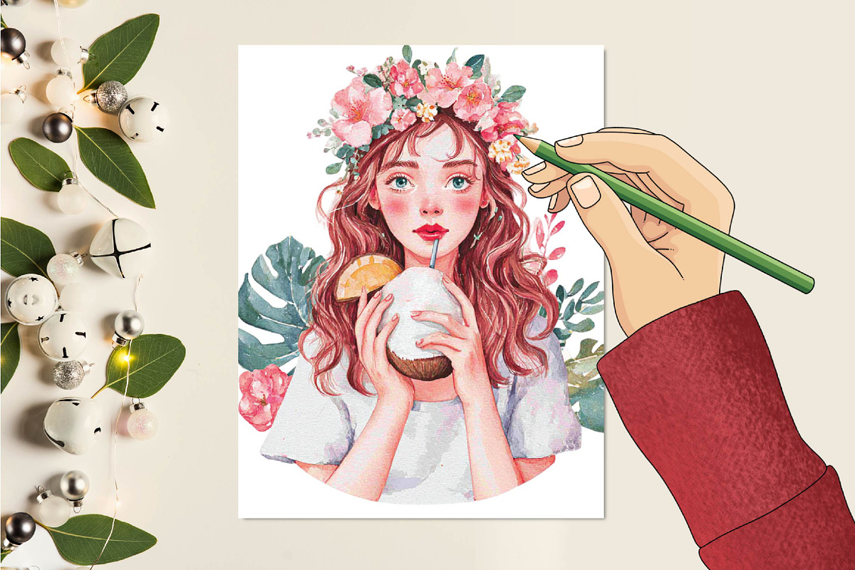 Watercolor Girly Summer Clipart, an Illustration by SVGArt (Photo 8 of 9)