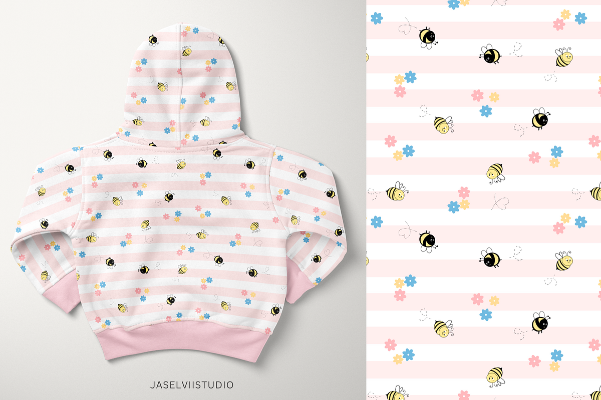 Bee Stripes - Pink, a Pattern Graphic by Jaselvii Studio (Photo 3 of 4)