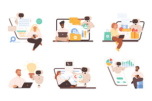 AI Work Assistant Bots in Modern, a Technology Illustration by Lemberg Vector