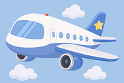 Airplane Flying in Blue Sky, a Transportation Illustration by Artpon Illustration (Thumbnail 1 of 3)
