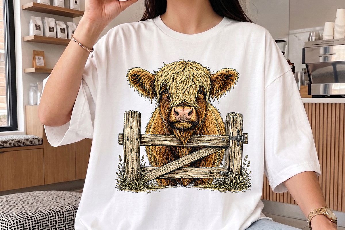 Vintage Highland Cow Fence Design, an Object Illustration by Libby Wishes (Photo 3 of 4)