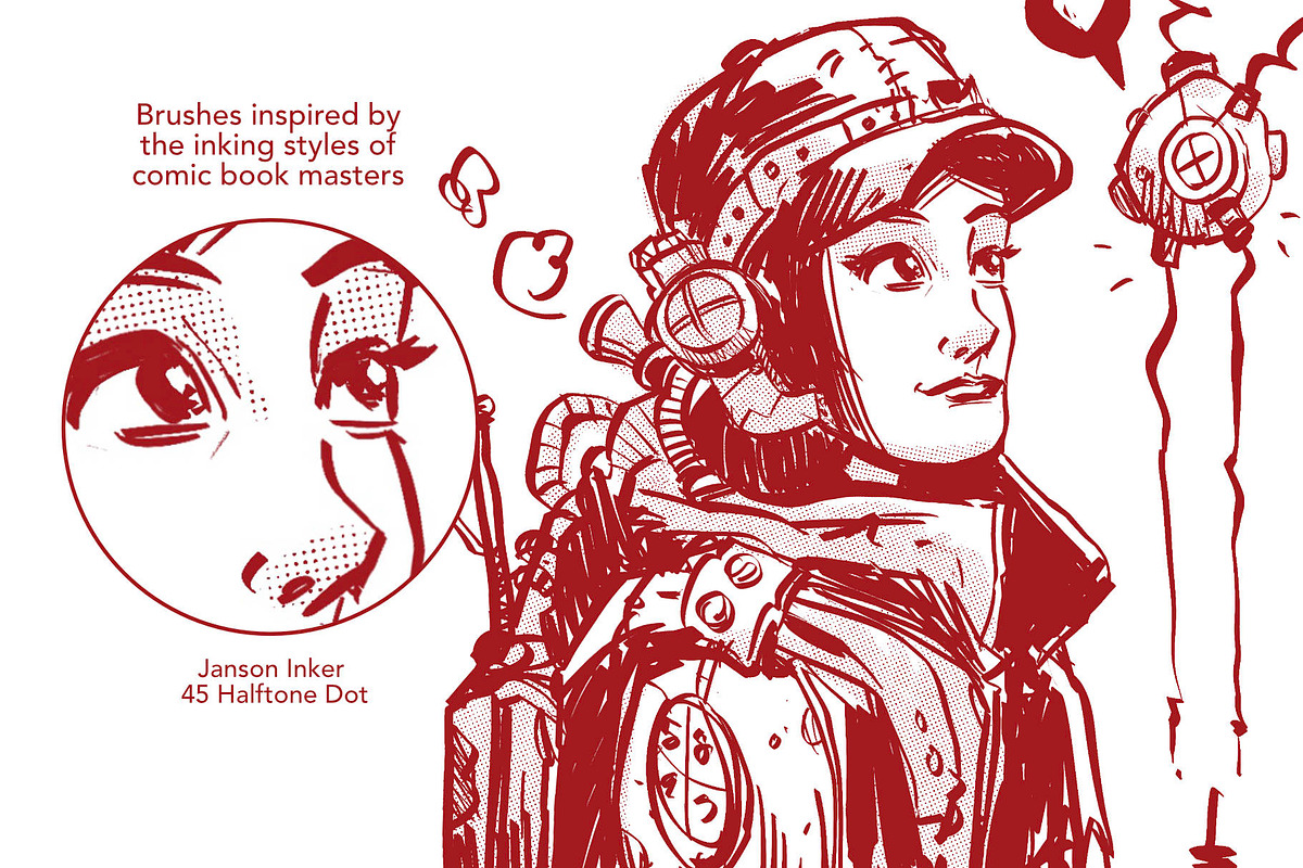 Procreate Vintage Comic Ink Brushes, a Brush Add-On by Ink Gang Boss (Photo 2 of 9)