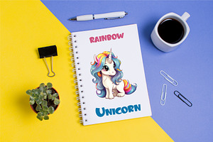 Cute Rainbow Unicorns 04. Sticker.