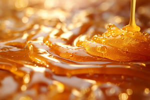 Close-up of golden honey being drizzled, creating a smooth and g, a Food & Drink Photo by ImageMir