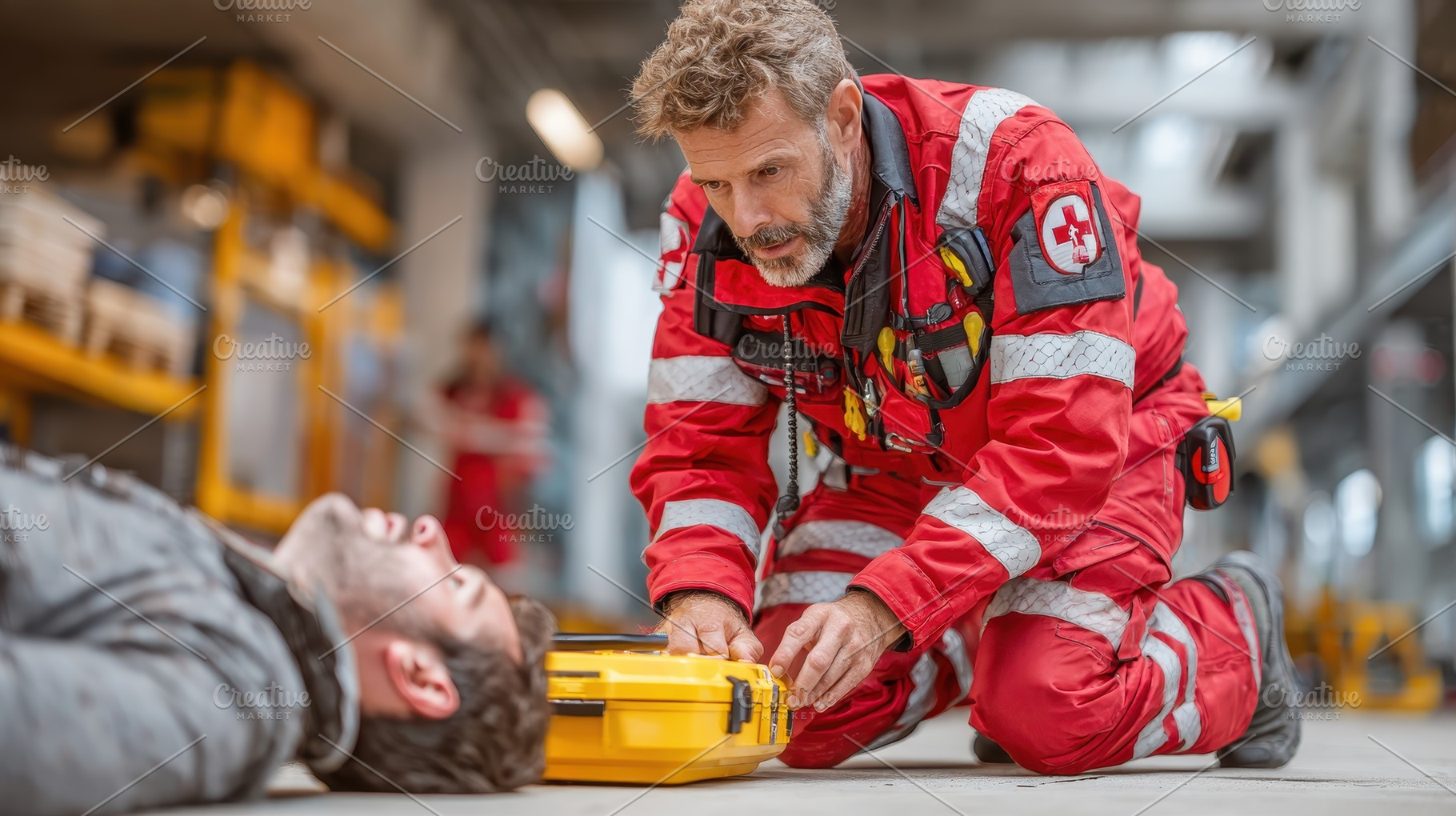 Paramedic assisting injured man with, a Photo by Pixeness Studio